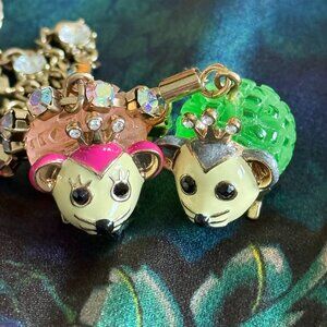 Betsey Johnson Pink Green Hedgehog princesses Necklace NWT